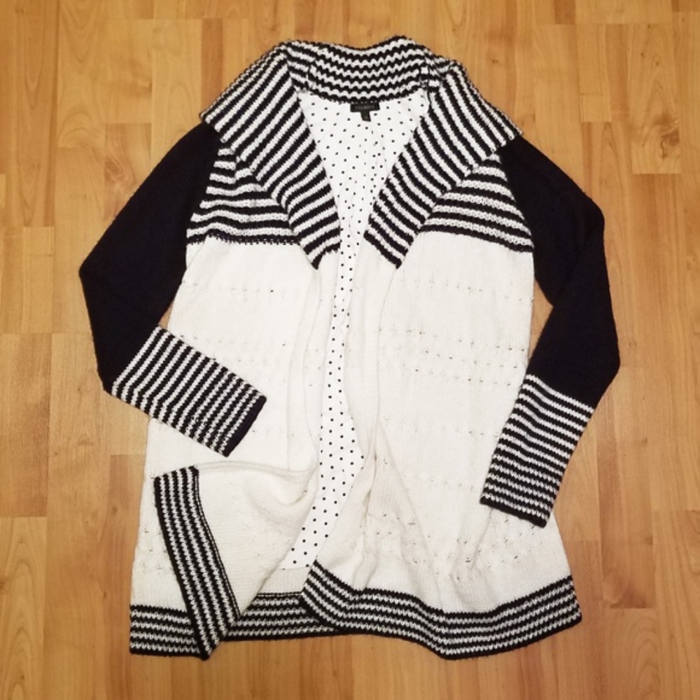 TALBOTS | long navy and white striped sweater jack